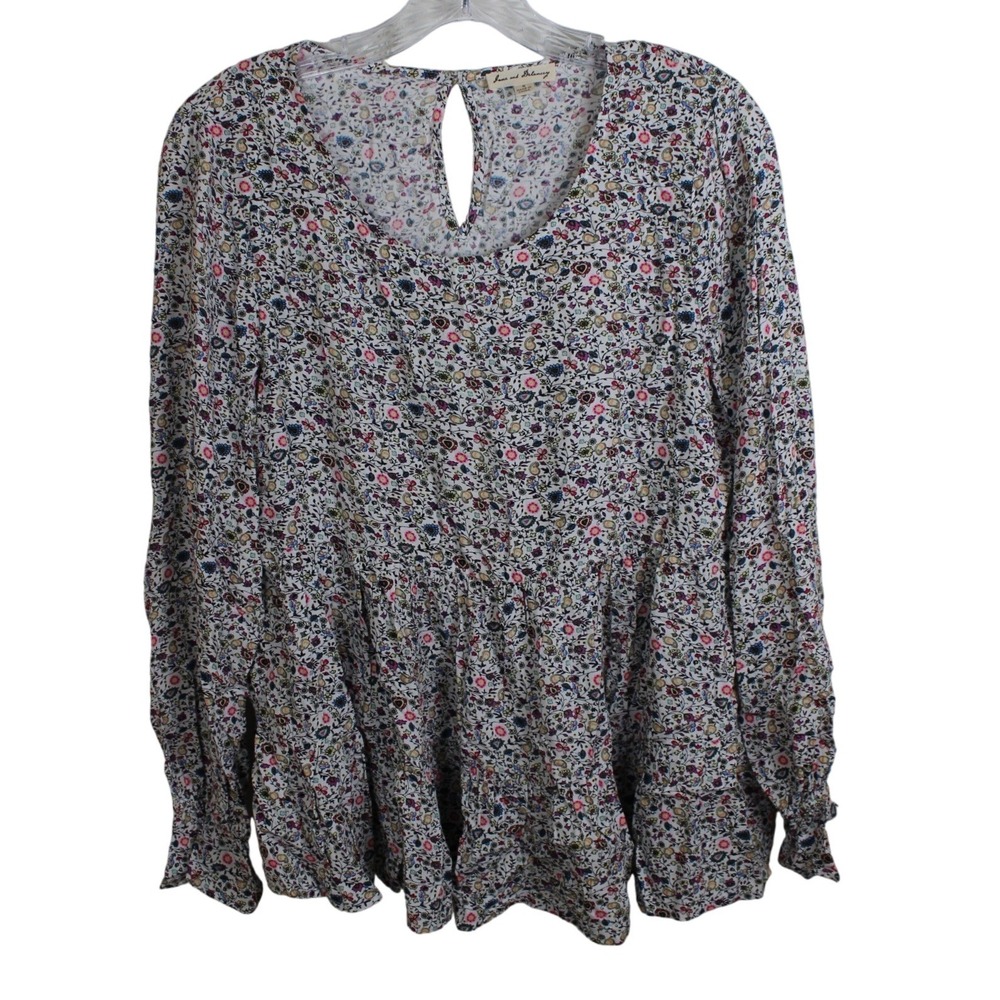 Jane and Delancey Floral Babydoll Peplum Blouse White Multicolor‎ Small LS